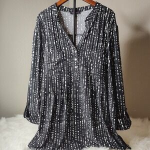 COCOMO‎ Womens 2X Tunic Blouse Popover Stretch Knit Floral Leaves Pleated